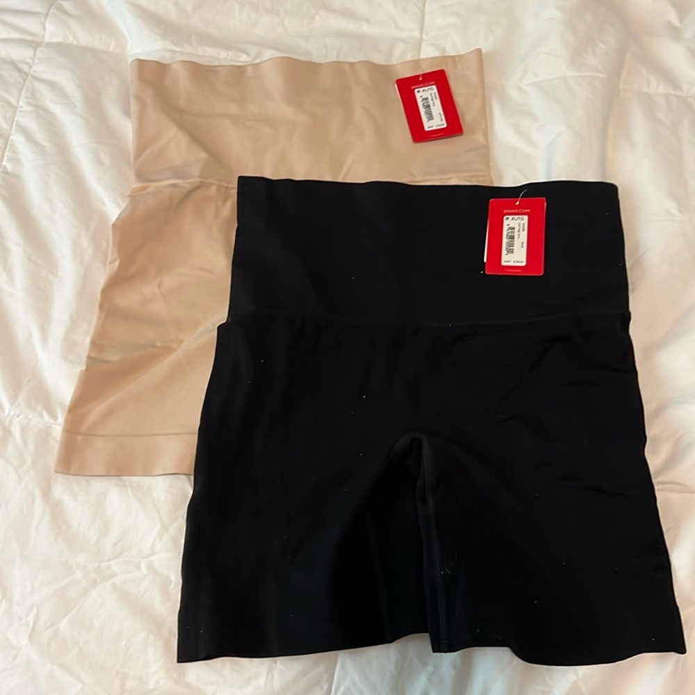 NWT Spanx XL Mid-Thigh Short Shapewear 2 Pair Black, Tan